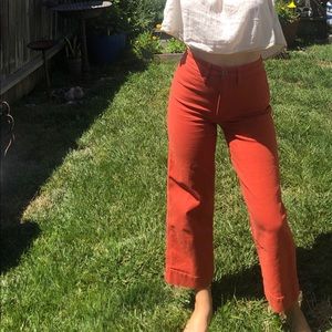 Madewell Slim Emmet Wide-Leg Crop Pants in Rust